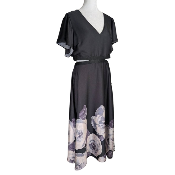 RACHEL Rachel Roy Dresses & Skirts - Rachel Roy Black & White Floral Open Waist Midi Party Dress Womens 12